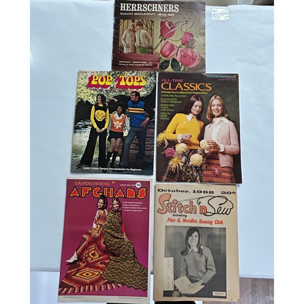 Vintage 1960s Knitting Crochet Pattern Booklet Lot Retro Grannycore